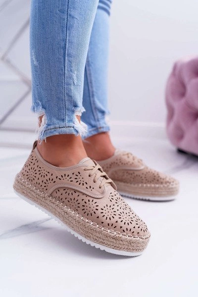 Espadryle Damskie Sznurowane Zamszowe Beżowe MyShoes