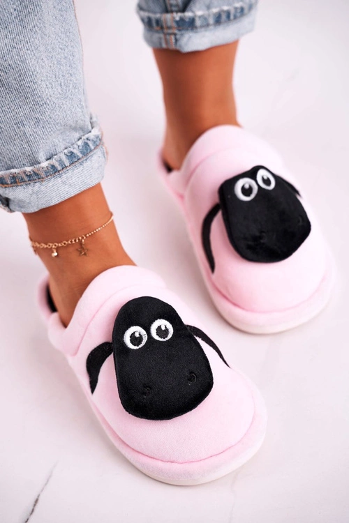 Damskie Welurowe Papcie Z Owieczką Jasno Różowe Charlie