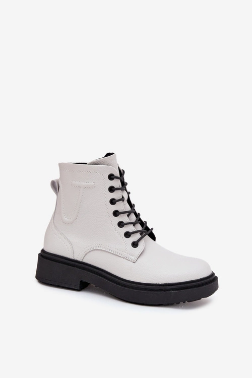 Ocieplane Botki Damskie Z Naturalnej Skóry Sergio Leone BT25248-S Białe