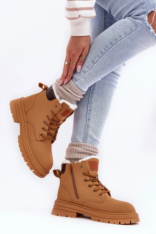 Damskie Trapery Ocieplane Futerkiem Camel Fenan