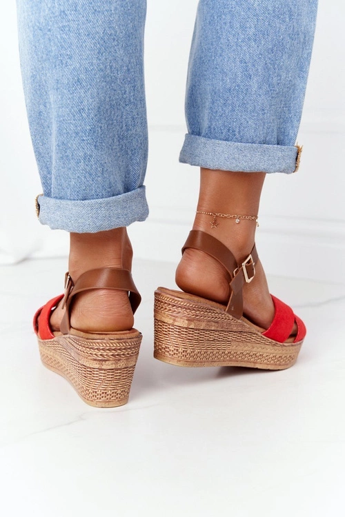 Sandały Na Koturnie S.Barski GD-38 Czerwone