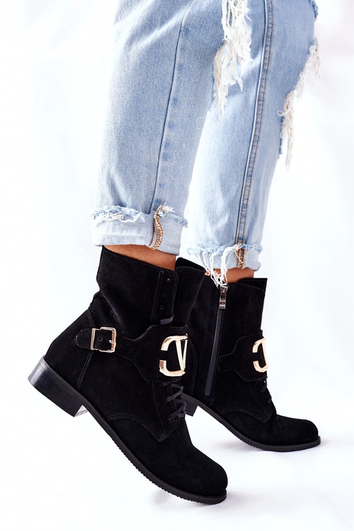 Botki Damskie Zamszowe Czarne Nicole 2676