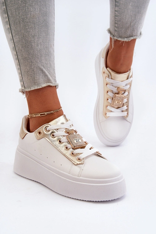 Sneakersy Damskie Z Ozdobą Białe Celedria