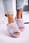 Papcie Damskie na Platformie Futrzane Fioletowe Snowflake