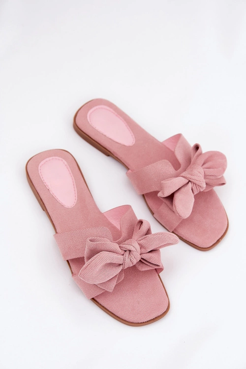 Płaskie Klapki Damskie Z Kokardką Różowe Tobin