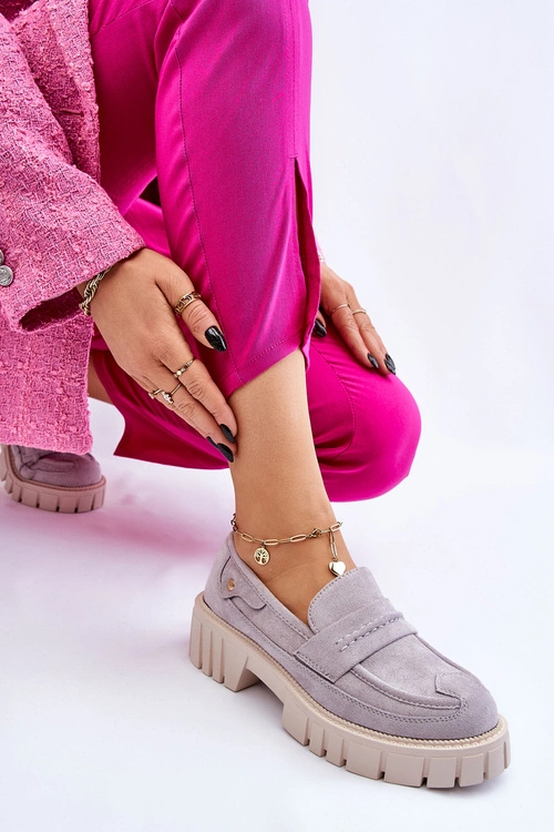 Damskie Zamszowe Wsuwane Półbuty Szare Fiorell