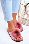 Damskie Klapki Na Korku z Pomponem Różowe Galaxo