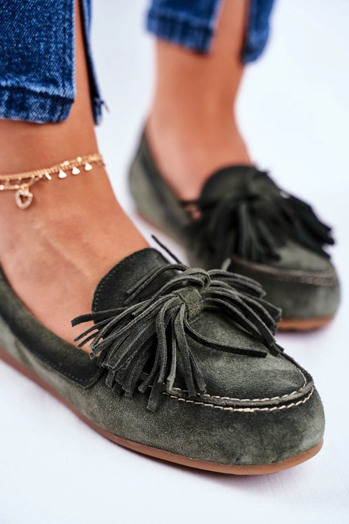 Damskie Mokasyny Maciejka Skórzane Oliwkowe 04830-24