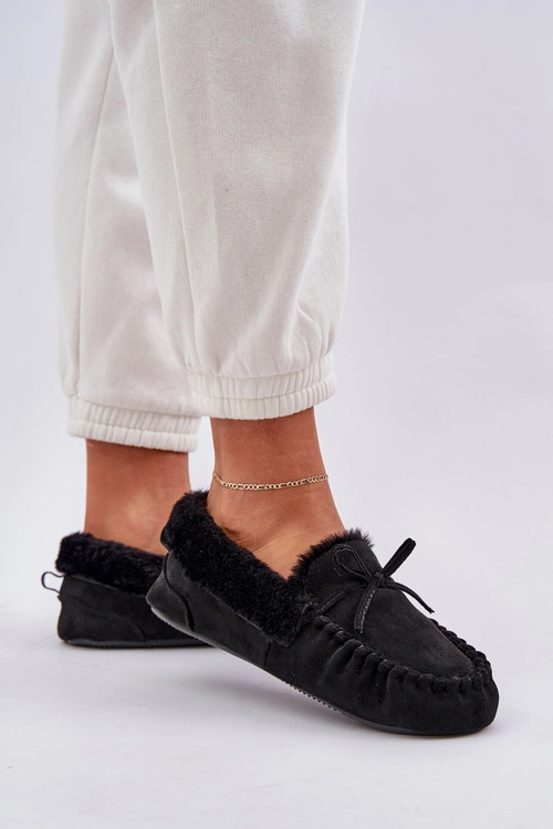 Mokasyny Kapcie Damskie Z Futerkiem Czarne Kleogoria