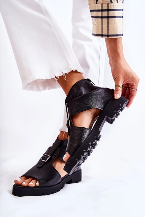 Damskie Skórzane Sandały Na Suwak Nicole 2748 Czarne