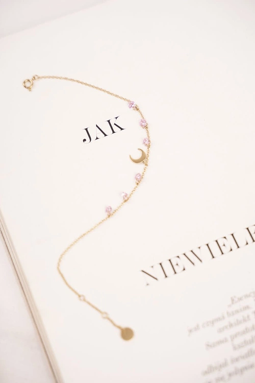 Damska Bransoletka Celebrytka Złota Księżyc Różowe Cyrkonie Chloë