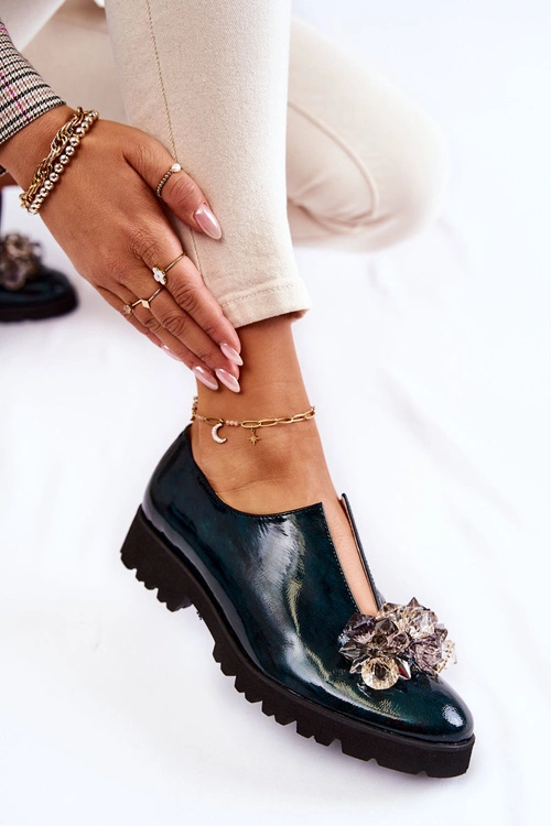 Eleganckie Lakierowane Półbuty Z Ozdobą Ciemnozielone Cindy