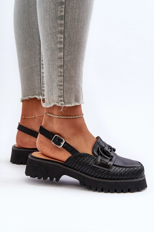 Sandały Damskie Na Płaskim Obcasie Z Ozdobą Czarne D&A MR38-656