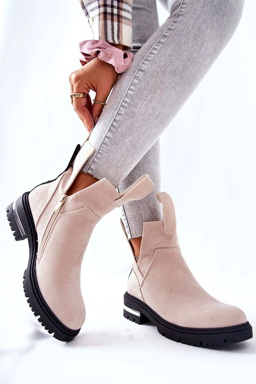 Ocieplane Botki Sztyblety Z Suwakiem Beżowe My Way