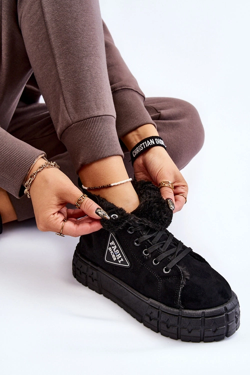 Wysokie Ocieplane Zamszowe Trampki Czarne Evren