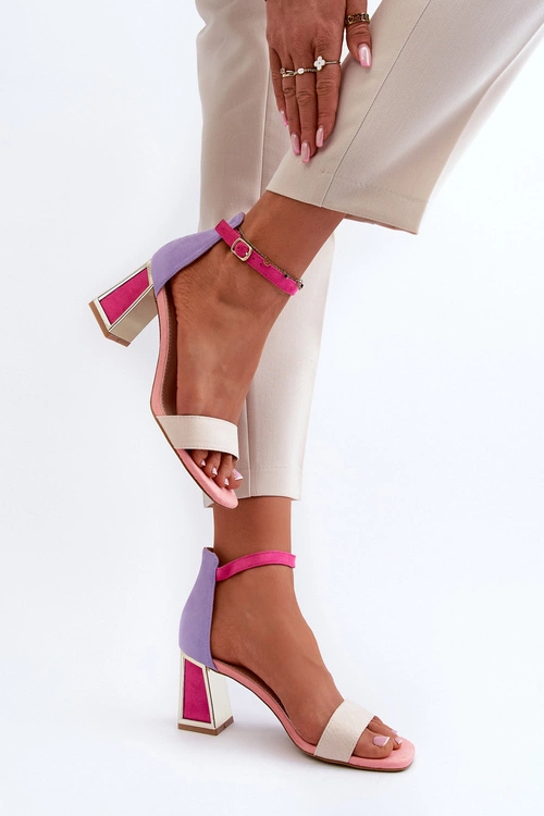 Sandały Zamszowe Na Słupku Różowe Pholia