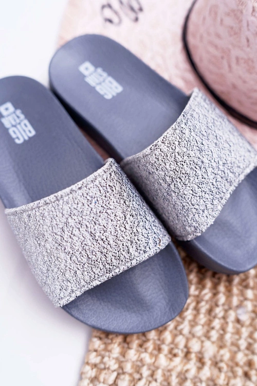 Klapki Damskie Big Star Brokatowe Szare AA274A162