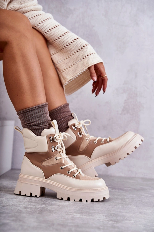 Ocieplane Botki Trapery Beżowo-Brązowe Settimo