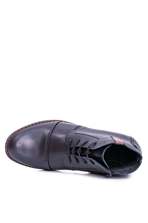 Botki Męskie Skórzane Czarne Trzewiki Testo