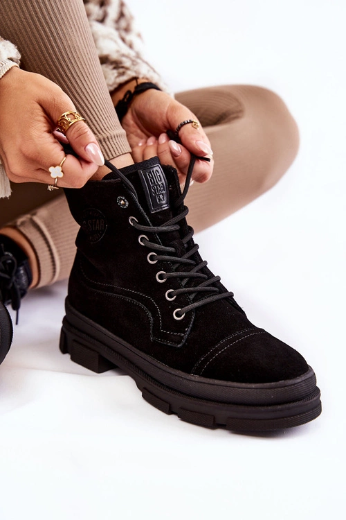 Zamszowe Ocieplane Botki Trapery Big Star KK274525 Czarne