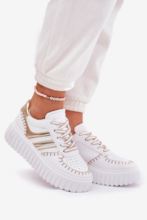 Sneakersy Damskie Na Platformie Złote Ofenale