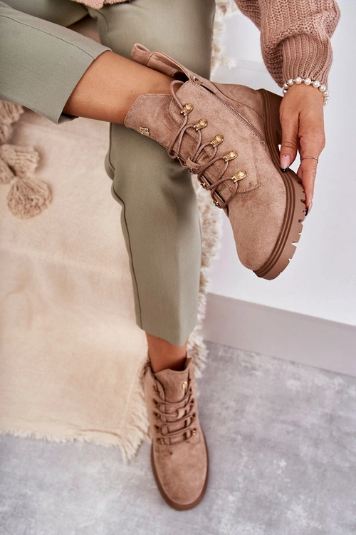 Klasyczne Damskie Zamszowe Botki Beżowe Telma