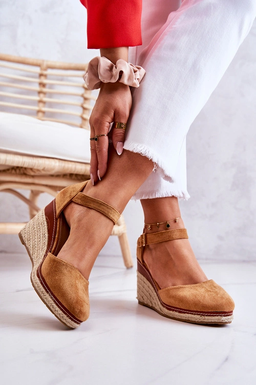 Damskie Espadryle Na Koturnie Brązowe Tamarill
