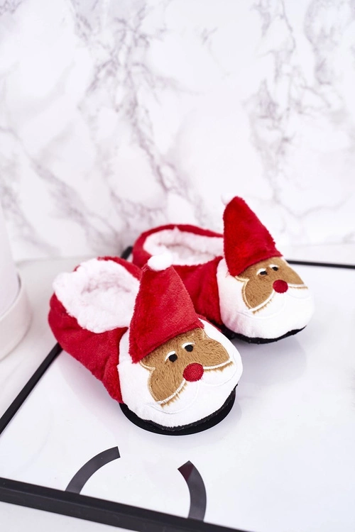 Świąteczne Dziecięce Papcie Z Mikołajem2 Czerwone Xmas