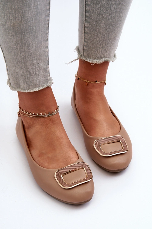 Baleriny Z Ozdobą Eko Skórzane Ciemnobeżowe Enicoria