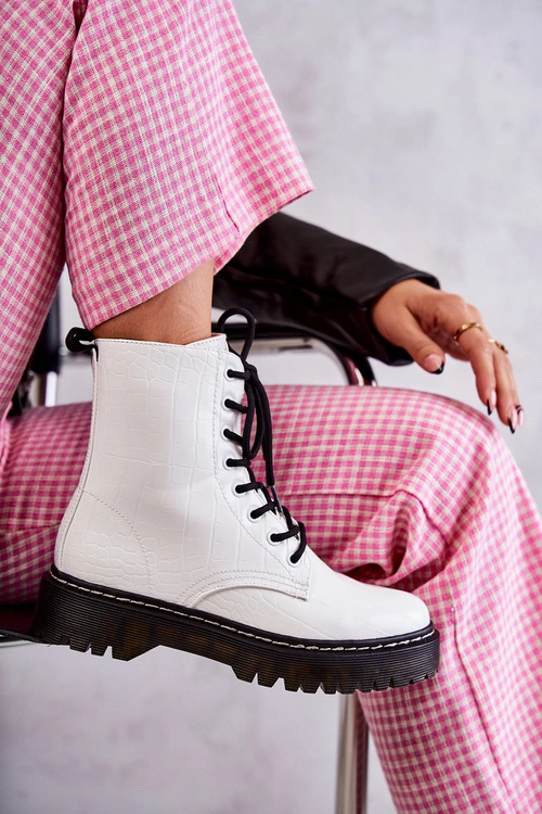 Damskie Ocieplane Botki Wężowe Białe Salma