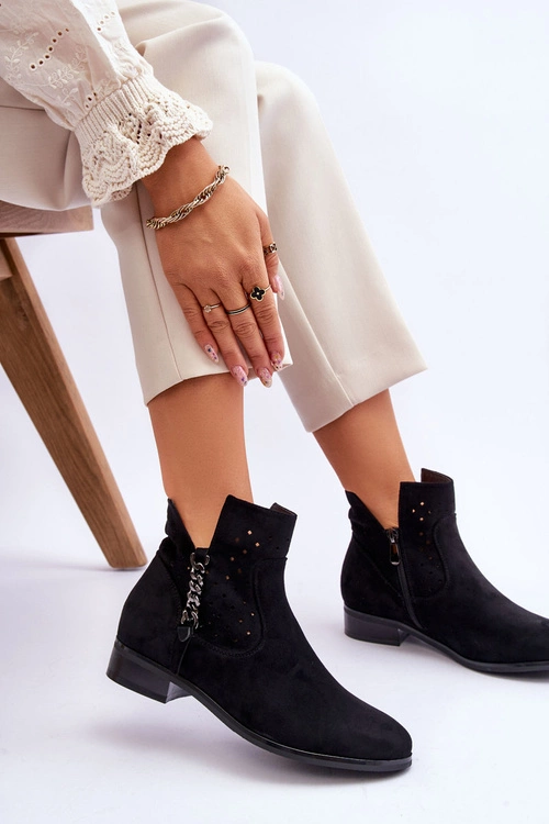 Damskie Zamszowe Botki Na Suwak Czarne Belliano