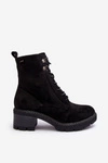 Damskie Botki Na Niskim Obcasie Sznurowane Czarne Adinail