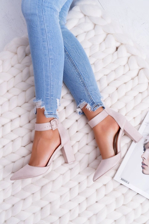 Czółenka Damskie Na Słupku W Szpic Beżowe Domine