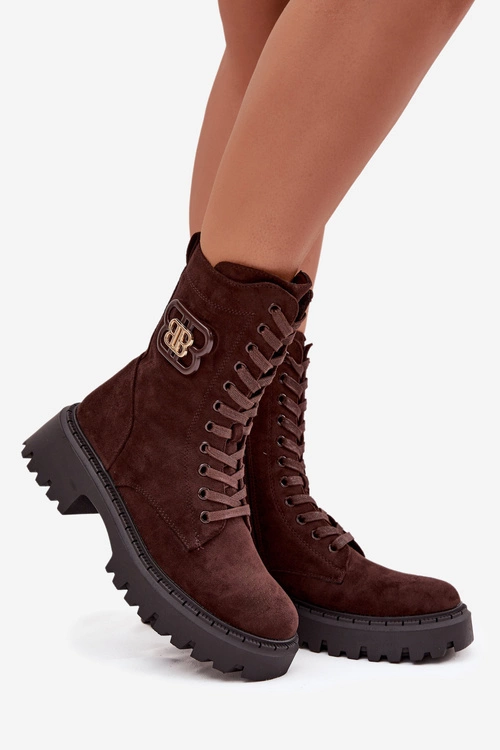 Botki Wokrery Damskie Z Ozdobnym Elementem Ocieplane Czekoladowe Kalindra