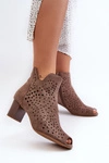 Ażurowe Botki Damskie Eko Zamszowe Na Słupku Z Odkrytymi Palcami Brązowe Halania