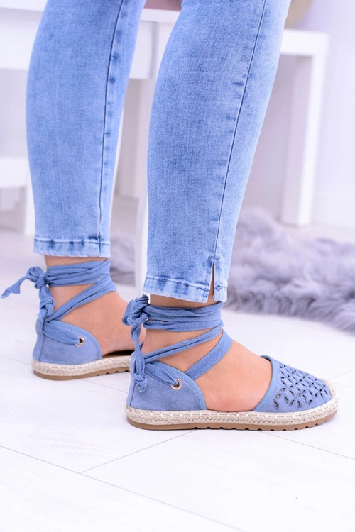 Damskie Niebieskie Balerinki Wiązane Espadryle Vasero