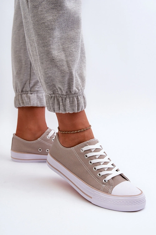 Damskie Materiałowe Klasyczne Niskie Trampki Ciemnobeżowe Lennabella