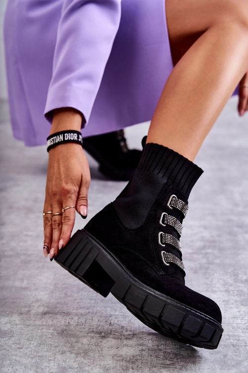 Zamszowe Wsuwane Botki Skarpetkowe Czarne Hope