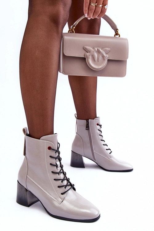 Lakierowane Botki Na Słupku Szare Basciano