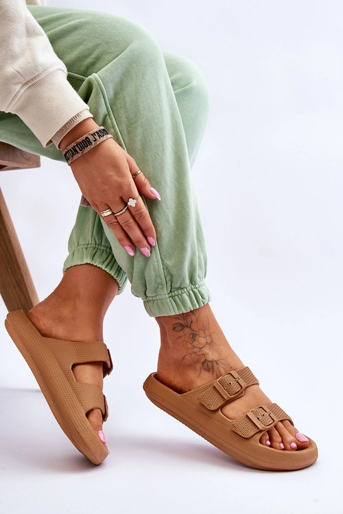 Lekkie Piankowe Damskie Klapki Brązowe Cleve