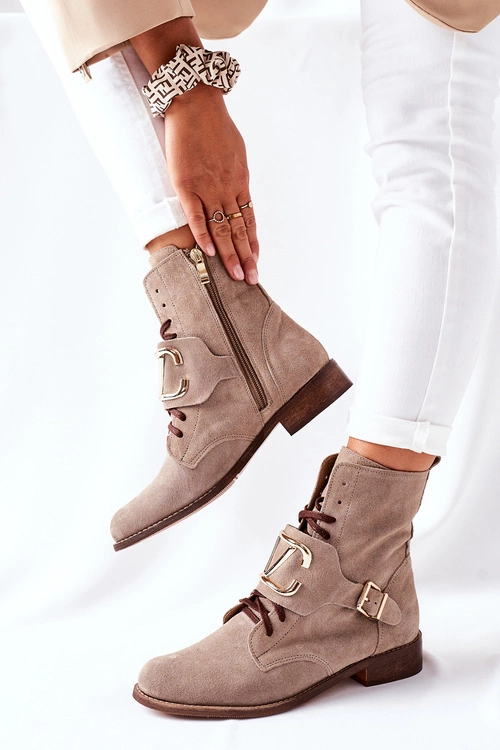 Botki Damskie Zamszowe Cappuccino Nicole 2676