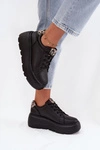 Skórzane Sneakersy Damskie Na Platformie Panterka Vinceza 89144 Czarne