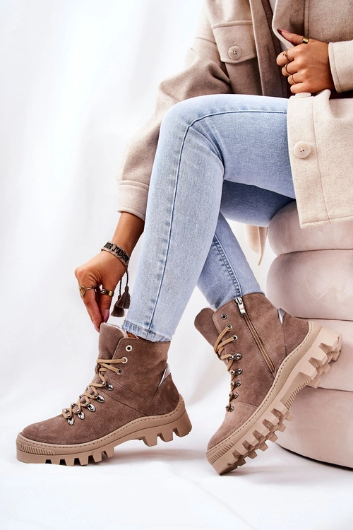 Ocieplane Zamszowe Botki Piasek Sandstorm