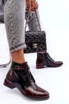 Damskie Skórzane Botki Trzewiki Maciejka 5743A-23 Bordowe