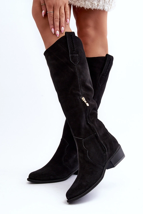 Zazoo 3427 Damskie Zamszowe Kozaki Kowbojki Czarne