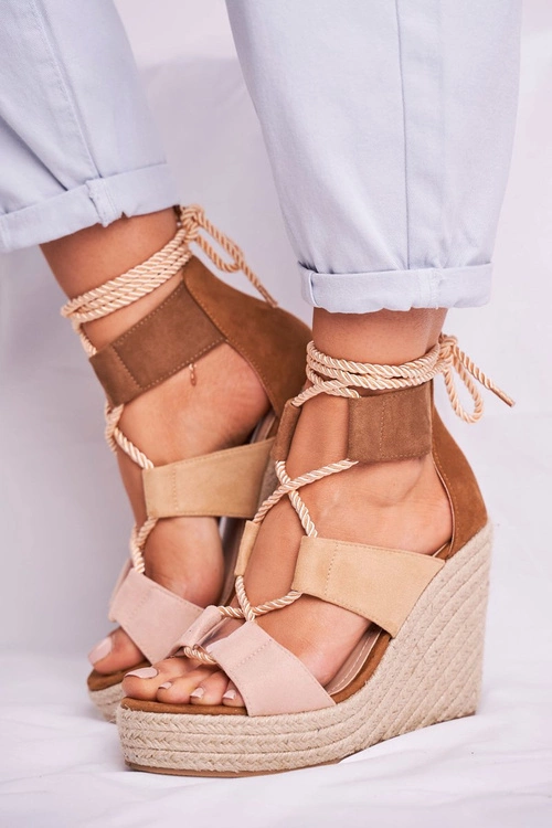 Sandałki Damskie Na Koturnie espadrylu Beżowe Beautiful One