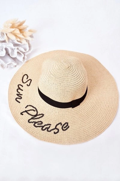 Słomiany Kapelusz Z Cekinami BRUNO ROSSI Sun Please Beżowy