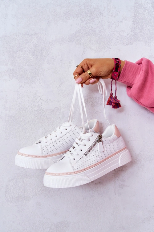 Sportowe Buty Na Platformie Biało-Różowe Louisa