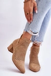 Zamszowe Botki Ażurowe Z Wycięciem Na Obcasie Beżowe Blakely