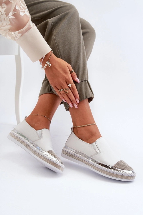 Skórzane Półbuty Damskie Na Platformie Białe D&A LR370